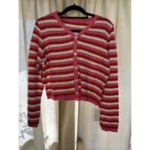cupshe sweater pink red‎ white striped